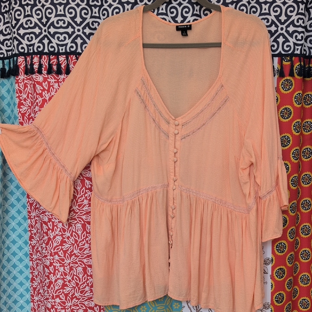 torrid Peach Button-Front Boho Blouse